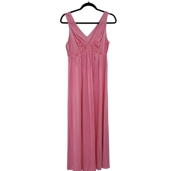 Shadowline Vintage Nightgown S Pink Satin & Lace Sleeveless - Picture 1 of 5